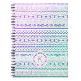 Lila Blue Boho Monogram Ombre Anteckningsbok