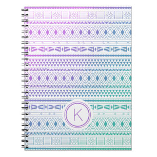 Lila Blue Boho Monogram Ombre Anteckningsbok