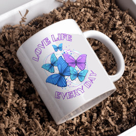 Lila Blue Bright Modern Flies Butterflies Kaffemugg