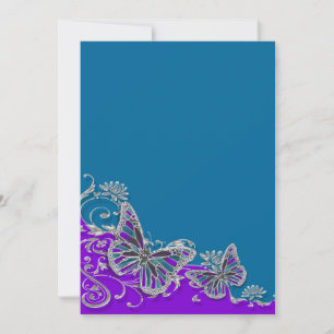 Lila Blue bröllop butterfly blommigt Inbjudningar