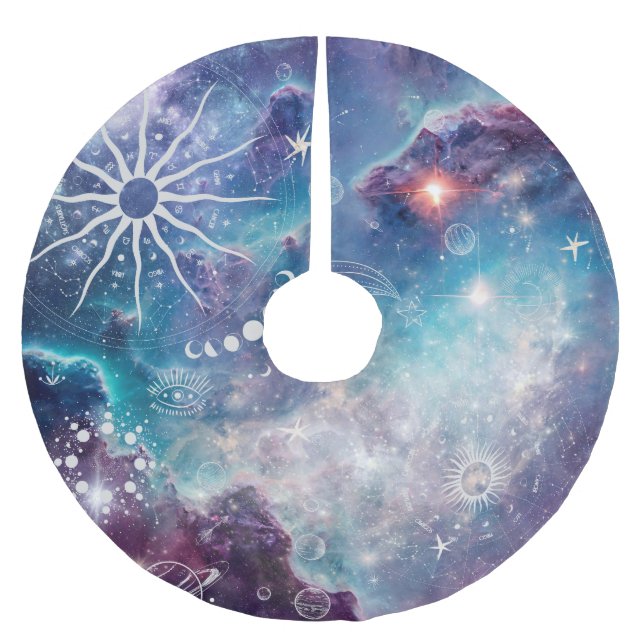 Lila Blue Celestial Mönster Julgransmatta Borstad Polyester (Framsidan)