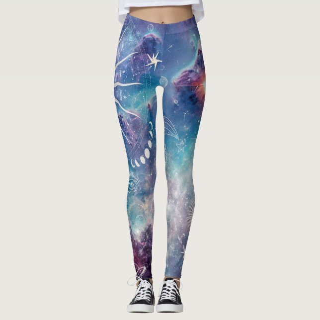 Lila Blue Celestial Mönster Leggings (Framsida)