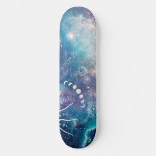 Lila Blue Celestial Mönster Mini Skateboard Bräda 18,5 Cm