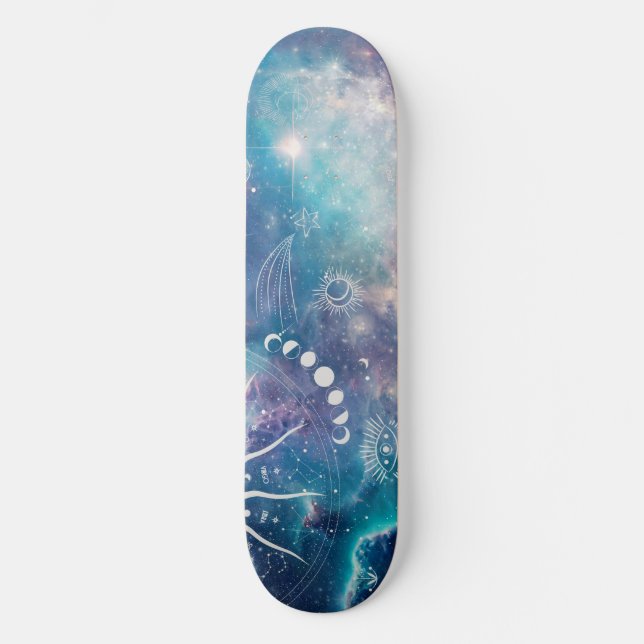 Lila Blue Celestial Mönster Mini Skateboard Bräda 18,5 Cm (Framsida)