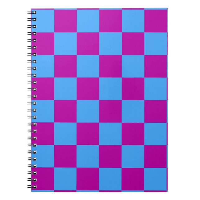 Lila Blue Checkered Mönster Anteckningsbok (Framsidan)