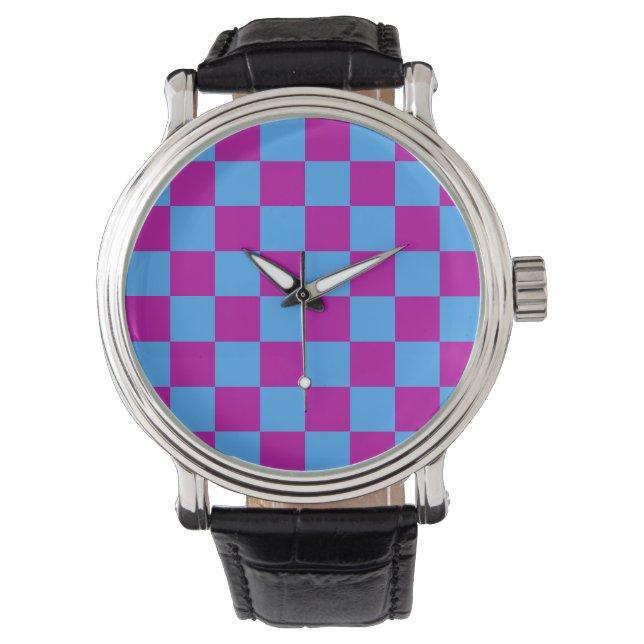 Lila Blue Checkered Mönster Armbandsur (Framsida)