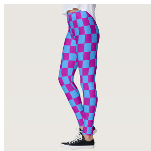 Lila Blue Checkered Mönster Leggings