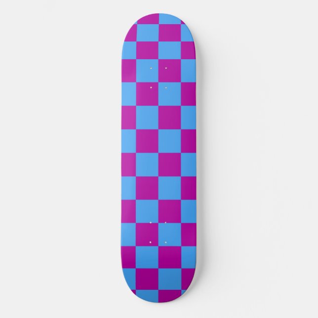 Lila Blue Checkered Mönster Mini Skateboard Bräda 18,5 Cm (Framsida)