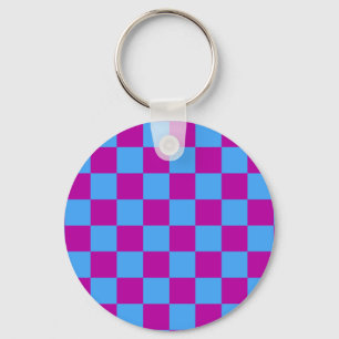 Lila Blue Checkered Mönster Nyckelring