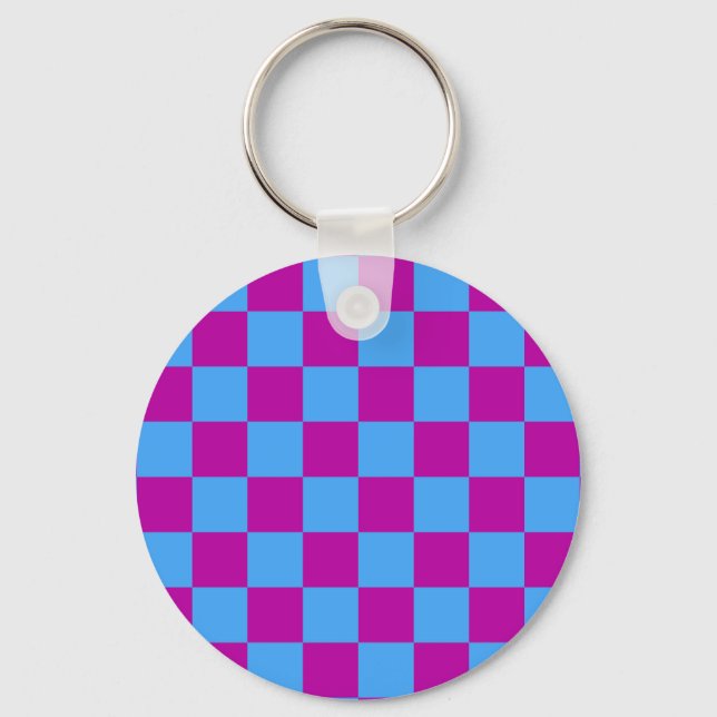 Lila Blue Checkered Mönster Nyckelring (Framsida)