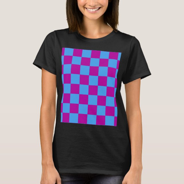 Lila Blue Checkered Mönster T Shirt (Framsida)