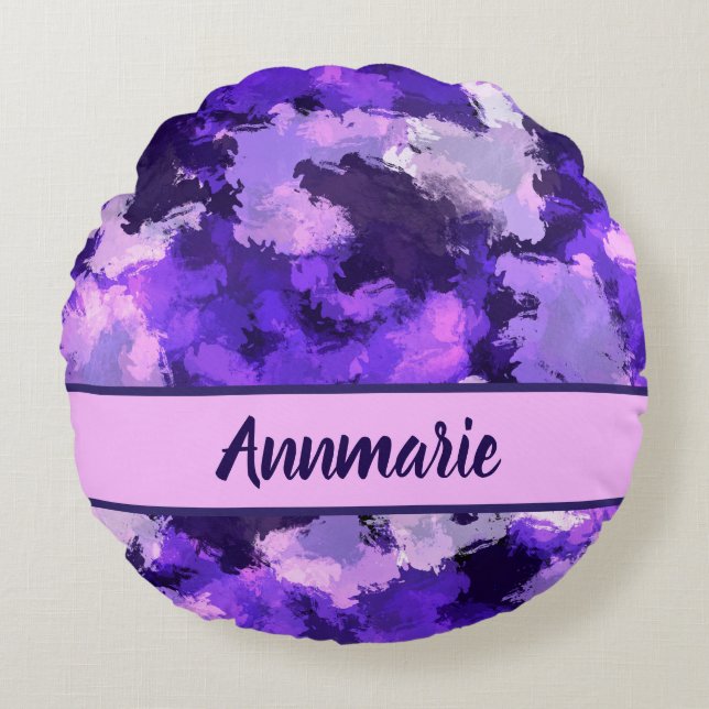 Lila Blue & Coola Abstrakt Shapes Mönster Rund Kudde (Framsidan)