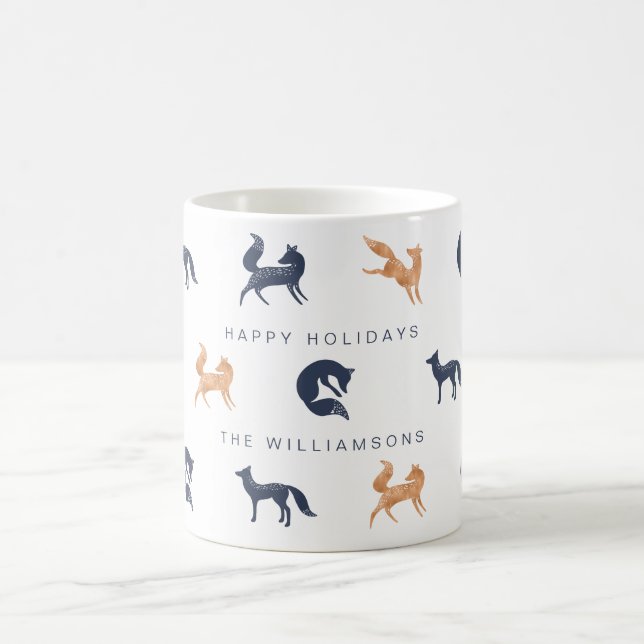 Lila Blue & Copper Helgdag Woodland Foxes Kaffemugg (Center)