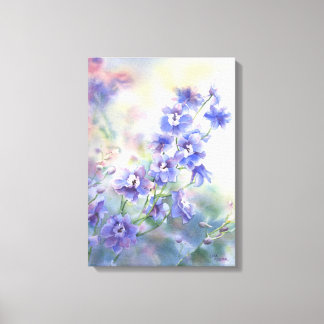 Lila Blue Delphinium Blommigt Print på arbetsyta Canvastryck