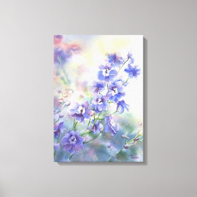 Lila Blue Delphinium Blommigt Print på arbetsyta Canvastryck (Framsida)