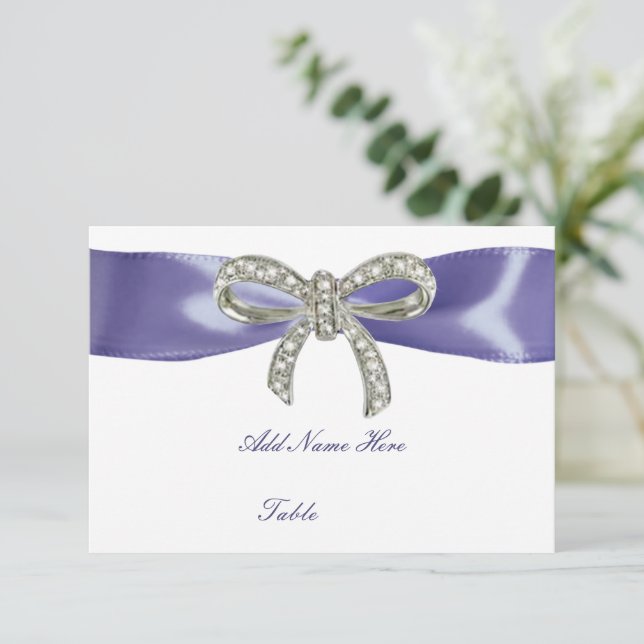 Lila Blue Diamond Bow Bord Place Card Inbjudningar (Stående Fram)