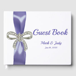 Lila Blue Diamond Bow Bröllop Guestbook Gästböcker