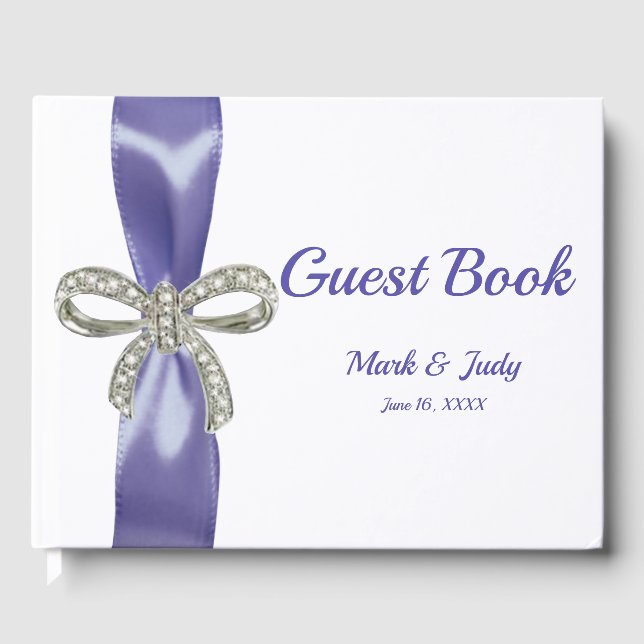 Lila Blue Diamond Bow Bröllop Guestbook Gästböcker (Framsida)