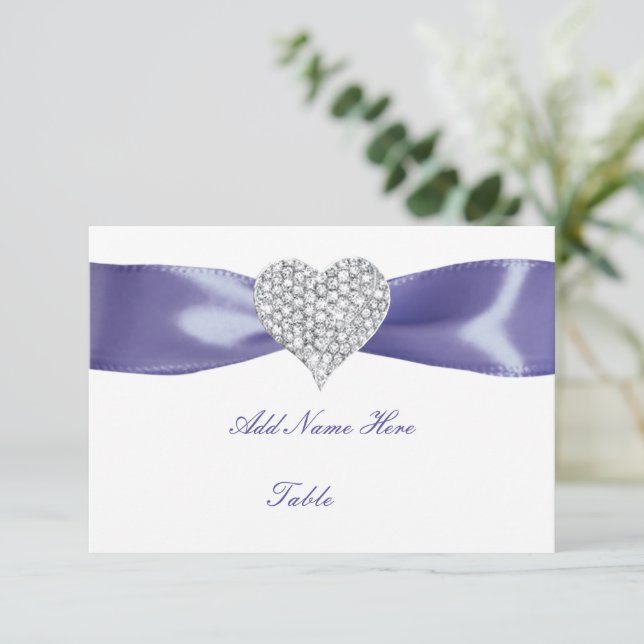 Lila Blue Diamond Heart Bord Place Card Inbjudningar (Stående Fram)
