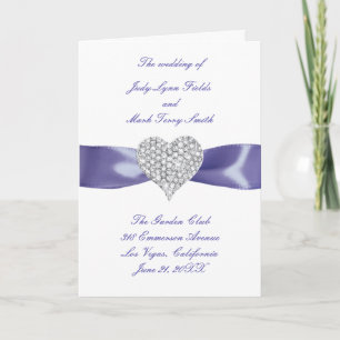 Lila Blue Diamond Heart Bröllopsprogram Card Kort