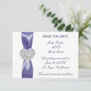 Lila Blue Diamond Heart Spara datumkortet Inbjudningar