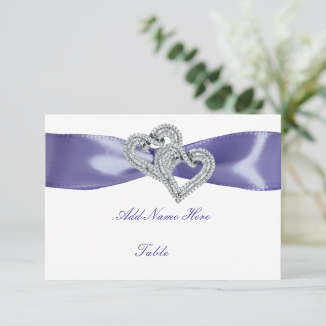 Lila Blue Diamond Hearts Bord Place Card Inbjudningar (Stående Fram)