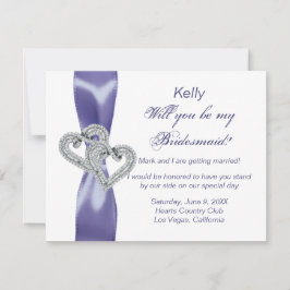 Lila Blue Diamond Hearts Bridesmaid Card Inbjudningar
