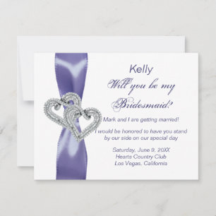 Lila Blue Diamond Hearts Bridesmaid Card Inbjudningar