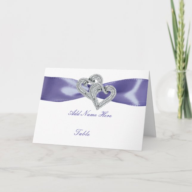 Lila Blue Diamond Hearts Foltteckning Bord Monteri Kort (Framsida)