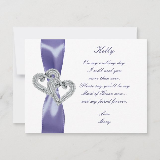 Lila Blue Diamond Hearts Maid of honor Card Inbjudningar (Framsida)