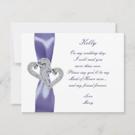 Lila Blue Diamond Hearts Maid of honor Card Inbjudningar