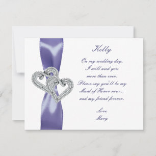 Lila Blue Diamond Hearts Maid of honor Card Inbjudningar