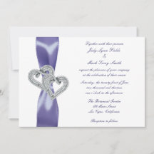 Lila Blue Diamond Hearts Wedding bjudande