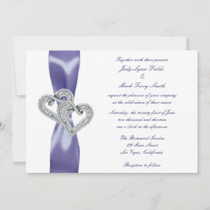 Lila Blue Diamond Hearts Wedding bjudande Inbjudningar