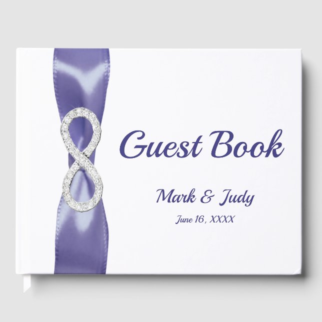 Lila Blue Diamond Infinity Bröllop Guestbook Gästböcker (Framsida)