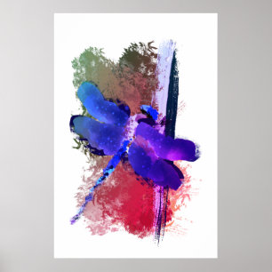 Lila Blue Dragonfly Insekt Painting Poster