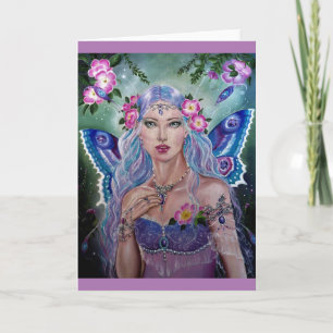 Lila blue fairy with vild ro greeting card kort