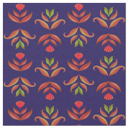 Lila Blue Folk Art Flowers Mysigt och Rustic Autum Tyg
