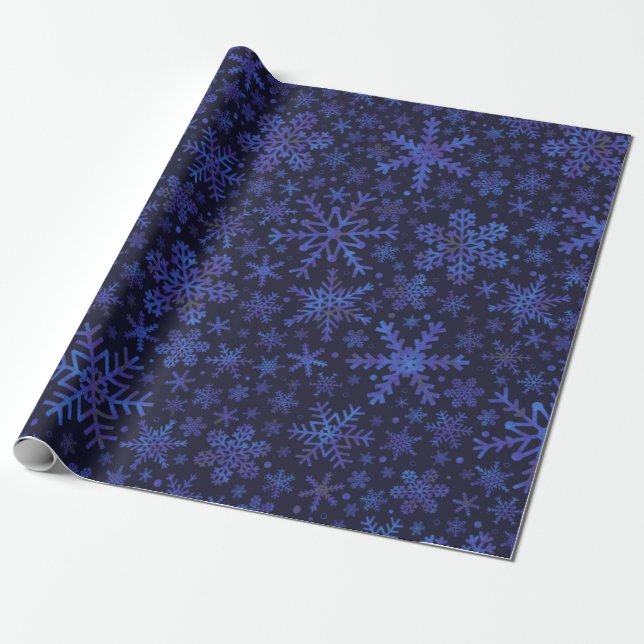 Lila Blue Frozen Snöflingor Papper Presentpapper (Utrullad)