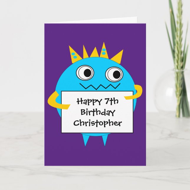 Lila Blue Funny Monster Birthday Card Kort (Framsida)
