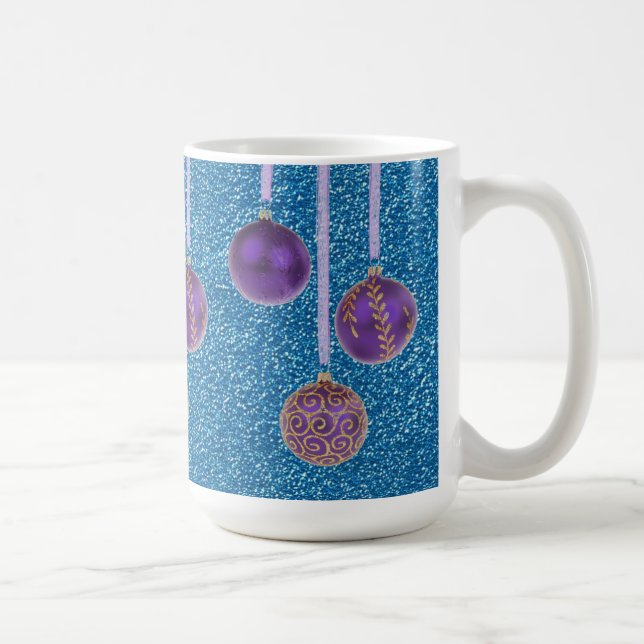 Lila Blue Glitter God jul Baubles Mugg (Höger)