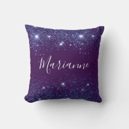 Lila Blue glitter monogram namn Kudde