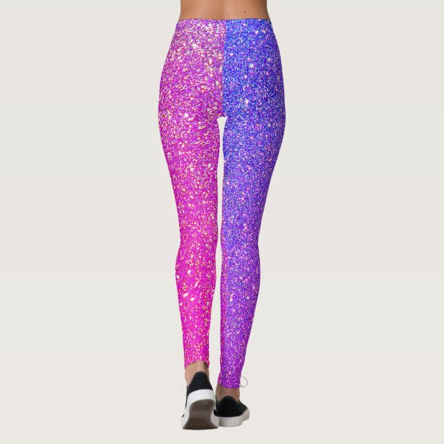 Lila Blue Glitter Ombre Sparkly Modern Snyggt Leggings (Baksida)