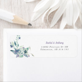 Lila Blue Grått Elegant med enkla vattenfärgsblomm Returadress Etikett