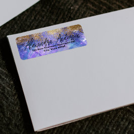 Lila Blue Guld Glitter Konstnärligt modernt Glam Returadress Etikett