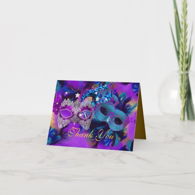 Lila Blue & Guld Mask Masquade - tack för ditt kor (Framsida)