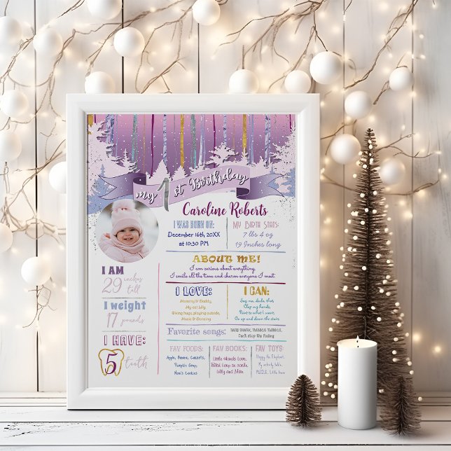 Lila Blue Guld Winter My Birthday Stats Photo Poster (Skapare uppladdad)