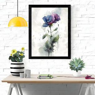 "Lila & Blue Hibiscus Botanical Watercolor Art" Poster