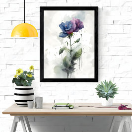 "Lila & Blue Hibiscus Botanical Watercolor Art" Poster