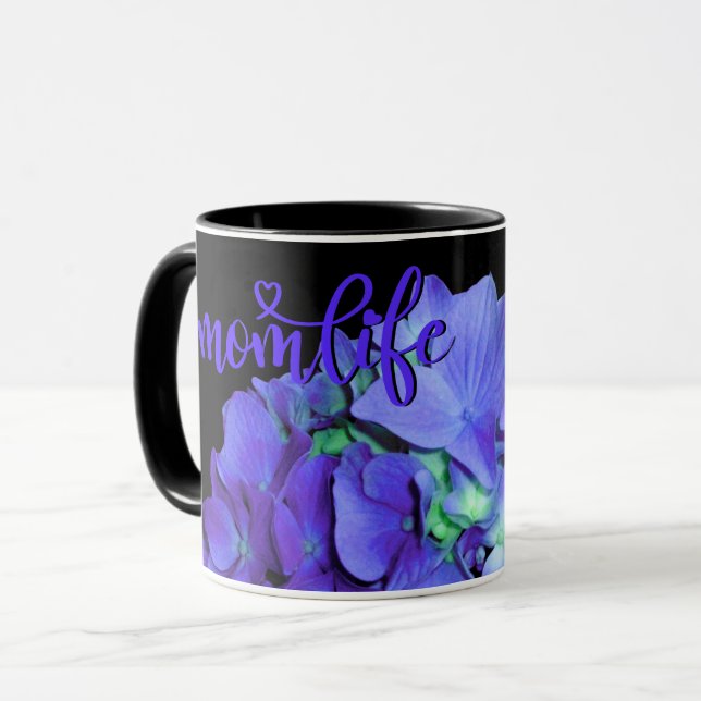 Lila blue Hydrangeas lila blommor #momlife Mugg (Framsida vänster)